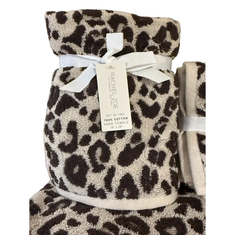 8pc Rachel Zoe Leopard Cheetah Animal Print Bath Hand Washcloth Towel Set NEW